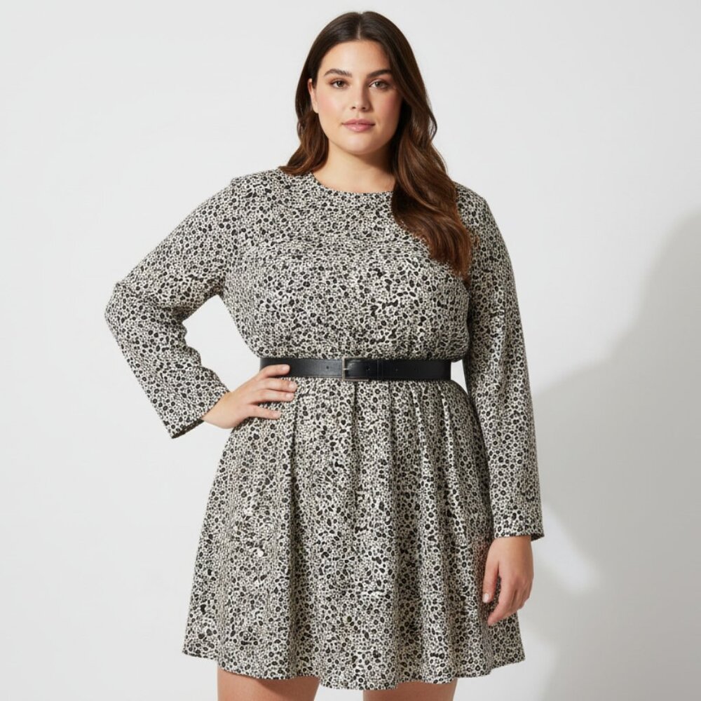 ASOS Plus Size 1X Long Sleeve Mid Length Dress Leopard Print Casual A-Line